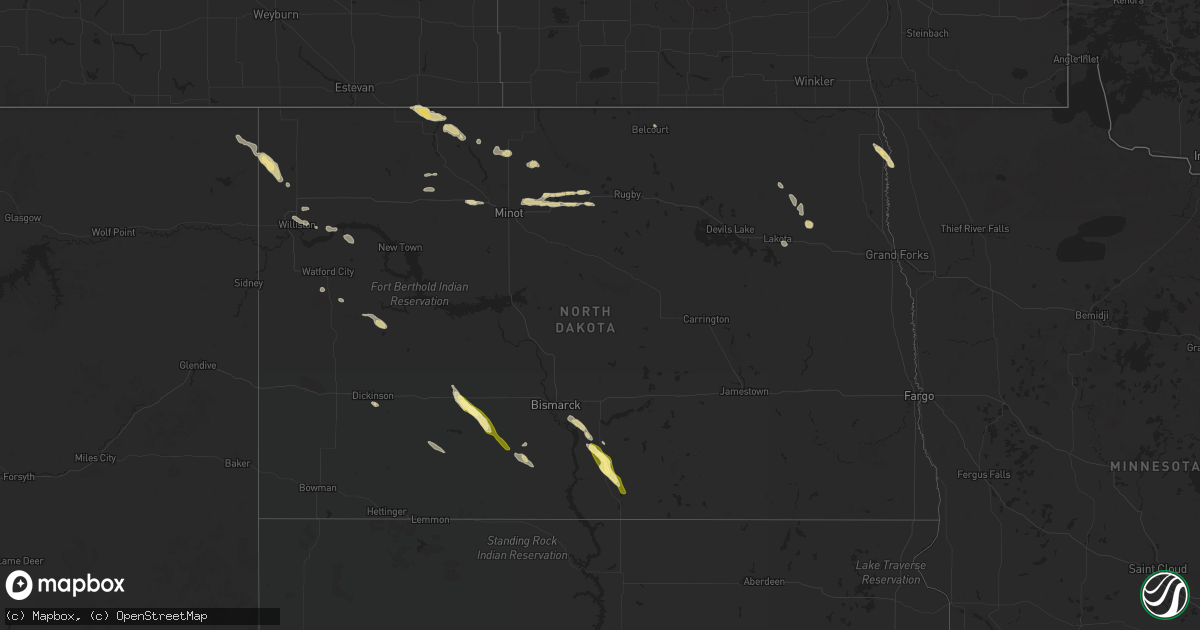 Hail map in North Dakota on June 18, 2025