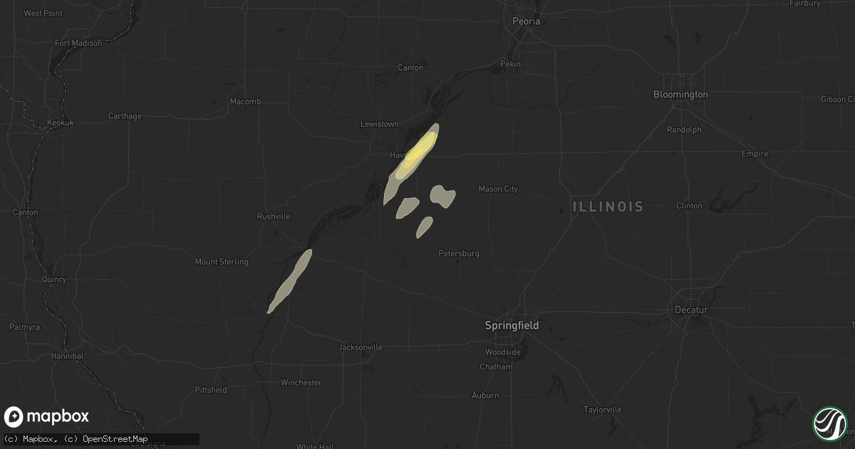 Hail map in Oakford, IL on June 18, 2025