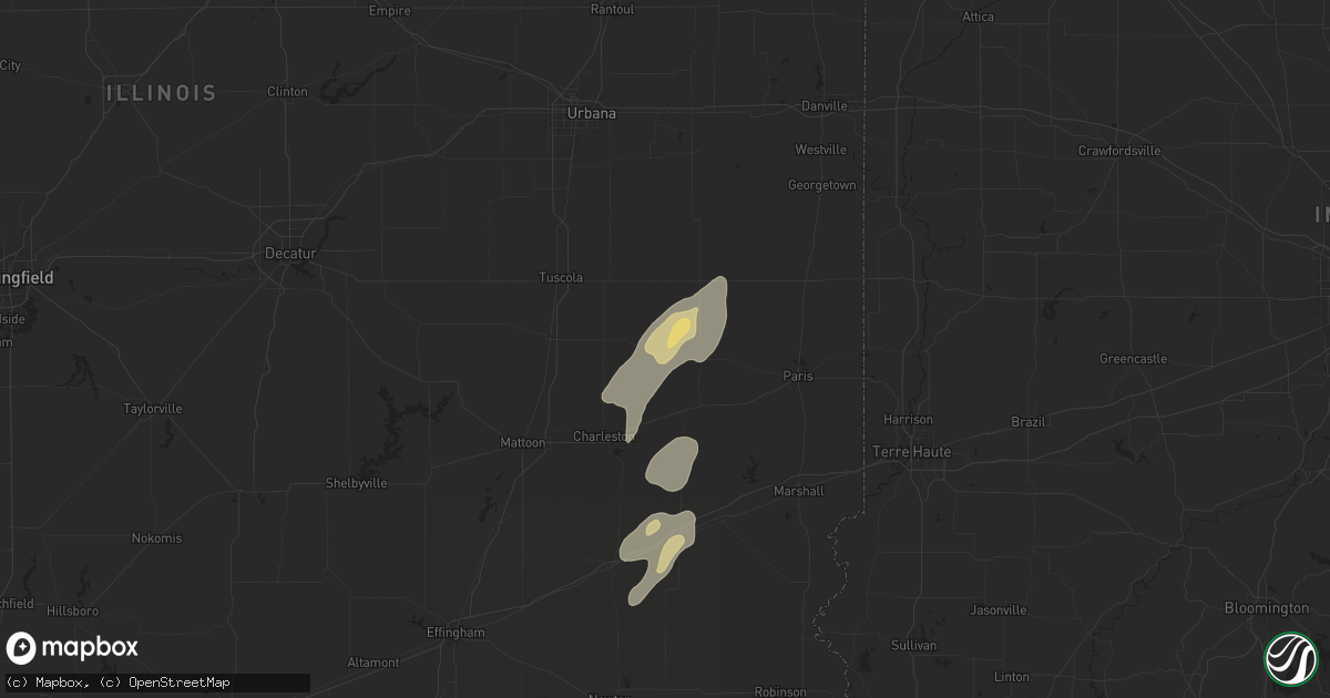 Hail map in Oakland, IL on June 18, 2025