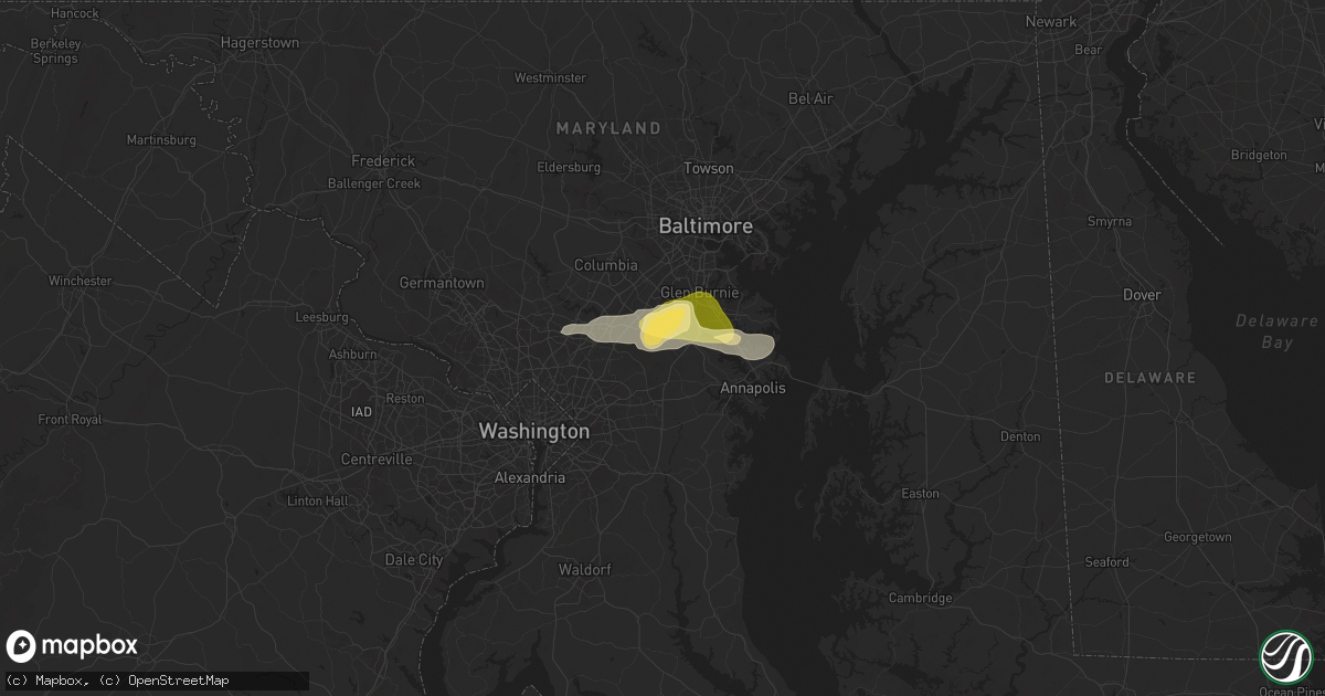 Hail map in Odenton, MD on June 18, 2025