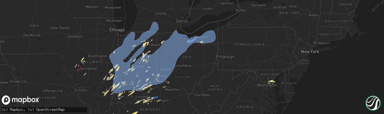 Hail map in Ohio on June 18, 2025