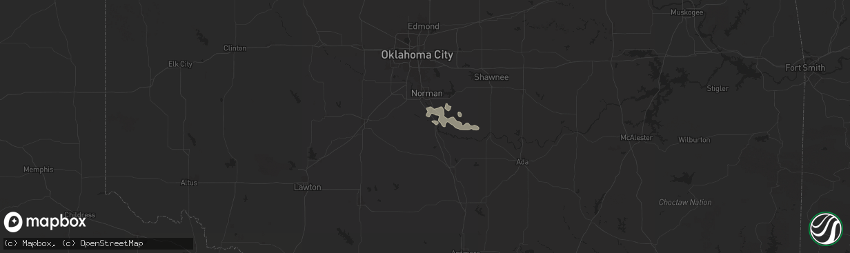 Hail map in Purcell, OK on June 18, 2025