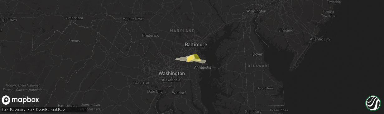 Hail map in Severn, MD on June 18, 2025