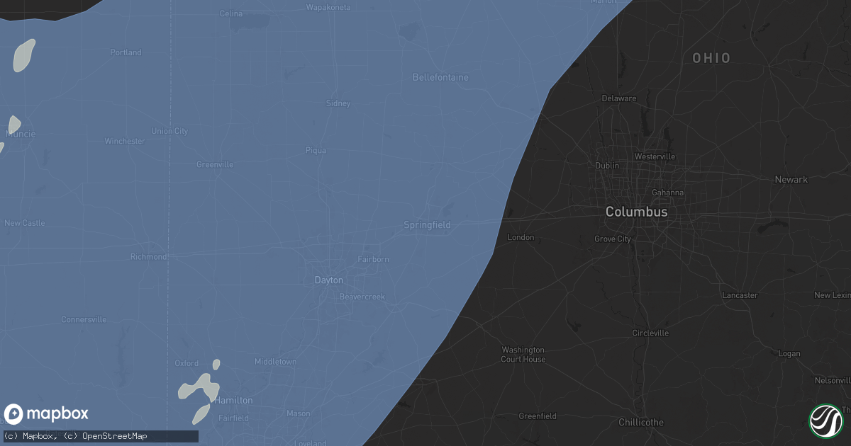 Hail map in Springfield, OH on June 18, 2025