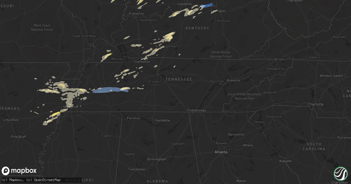 Hail map in Tennessee on June 18, 2025