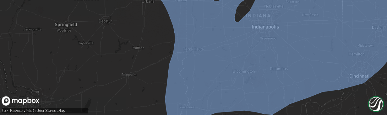 Hail map in Terre Haute, IN on June 18, 2025