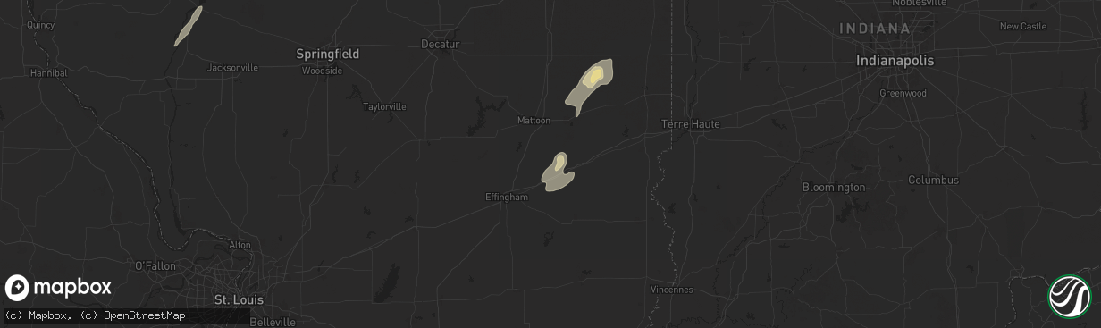Hail map in Toledo, IL on June 18, 2025