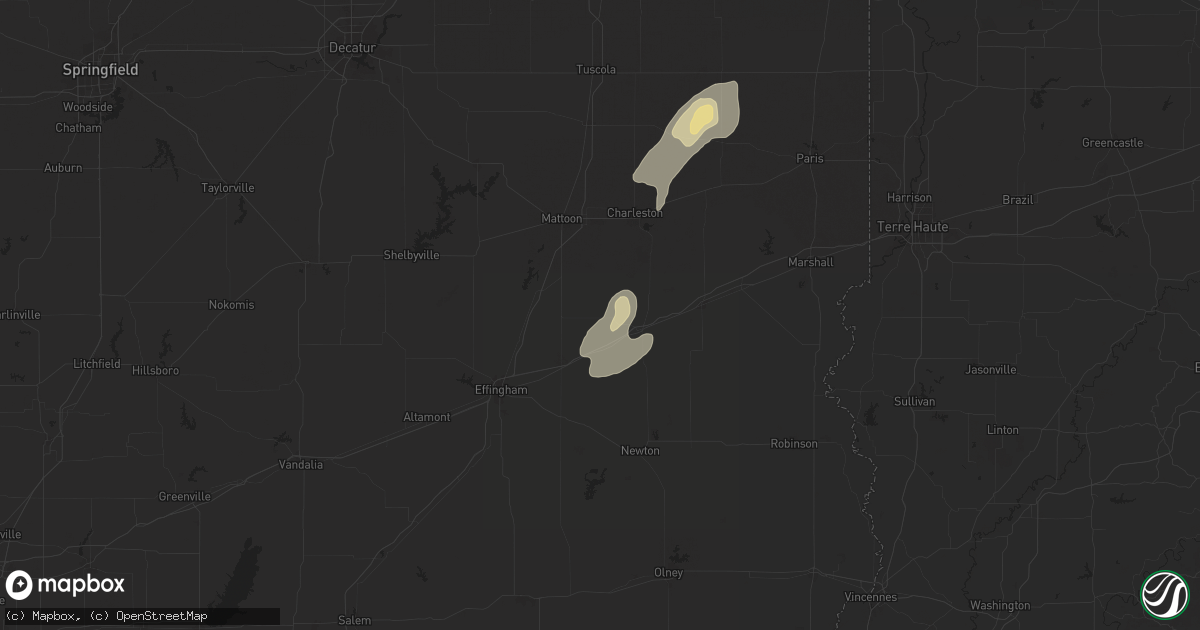 Hail map in Toledo, IL on June 18, 2025