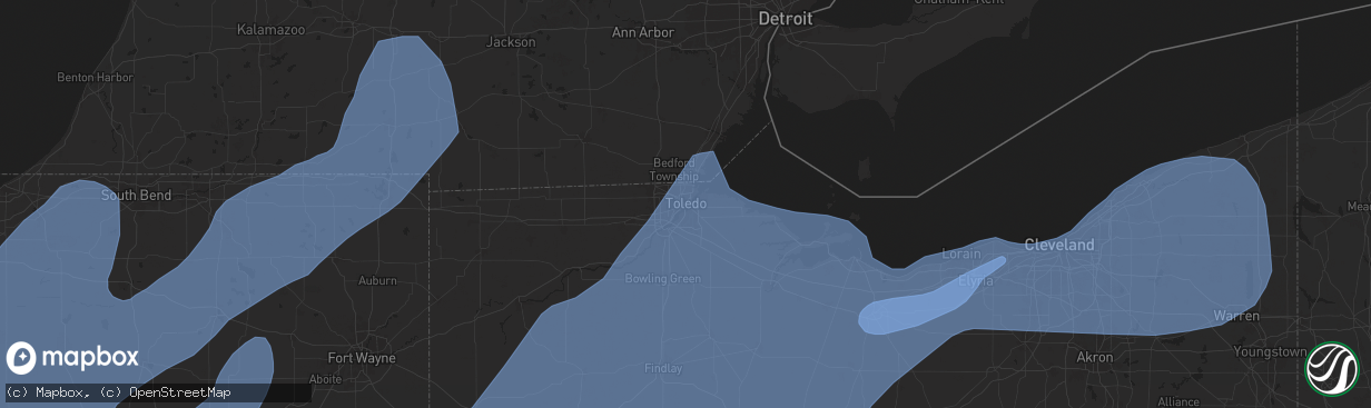 Hail map in Toledo, OH on June 18, 2025