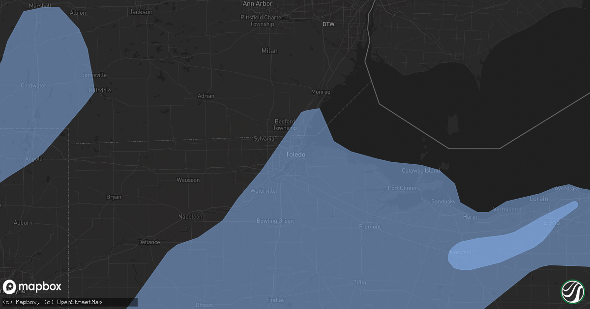Hail map in Toledo, OH on June 18, 2025