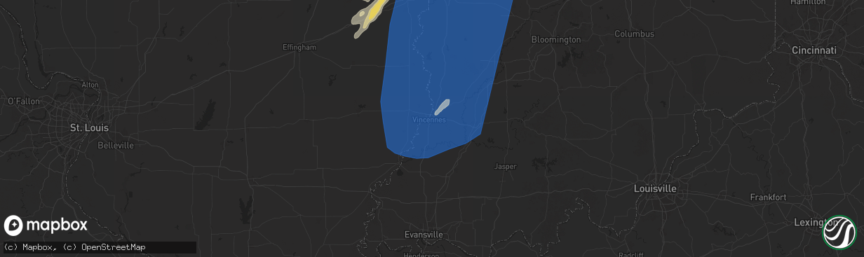 Hail map in Vincennes, IN on June 18, 2025