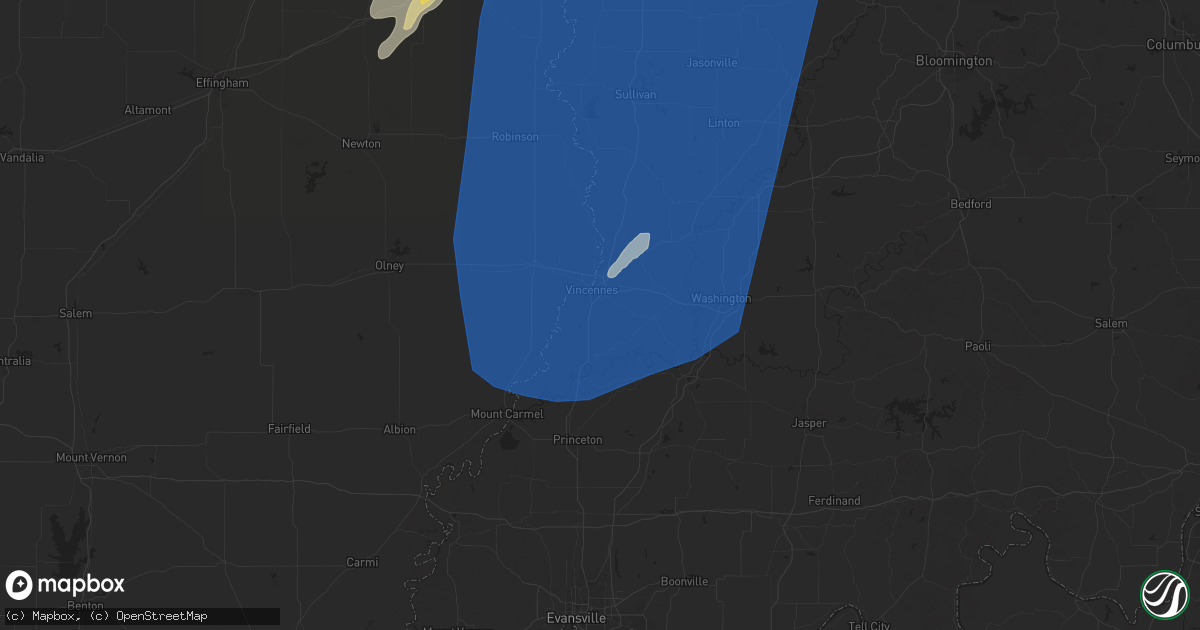 Hail map in Vincennes, IN on June 18, 2025