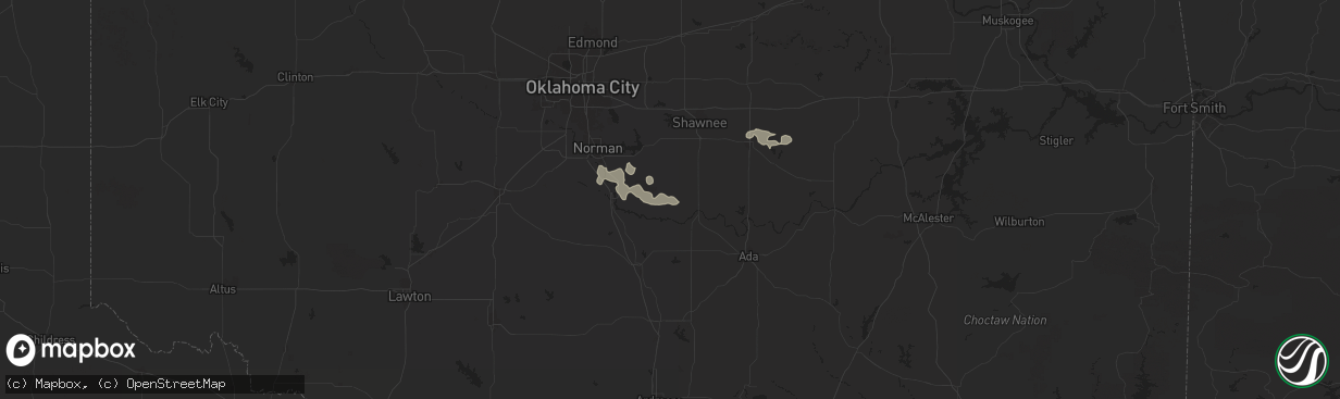 Hail map in Wanette, OK on June 18, 2025