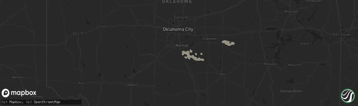 Hail map in Washington, OK on June 18, 2025