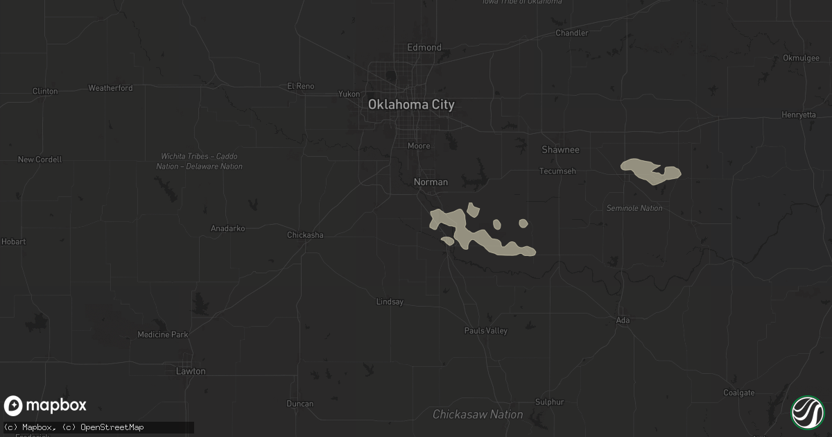 Hail map in Washington, OK on June 18, 2025