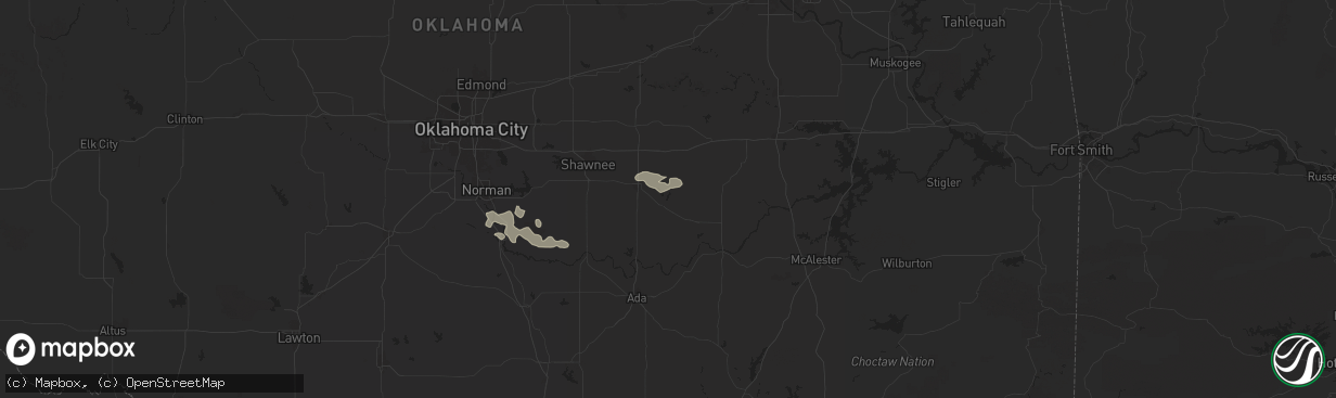 Hail map in Wewoka, OK on June 18, 2025