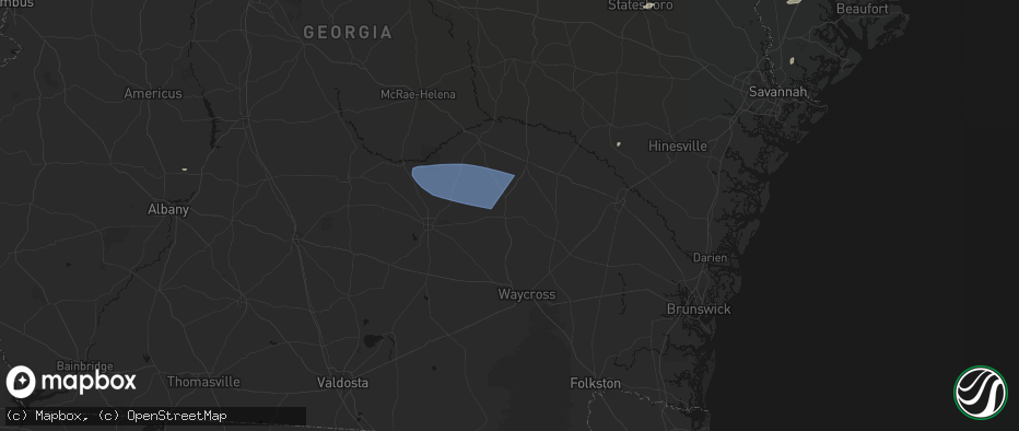 Hail map in Alma, GA on June 18, 2026