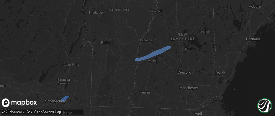 Hail map in Ascutney, VT on June 18, 2026