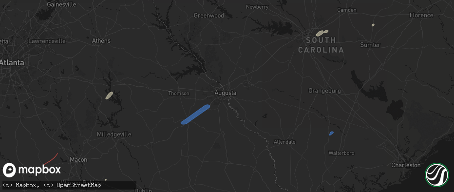 Hail map in Augusta, GA on June 18, 2026