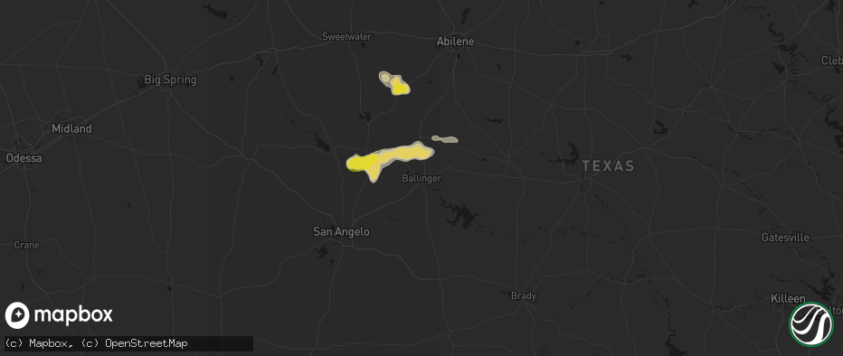 Hail map in Ballinger, TX on June 18, 2026
