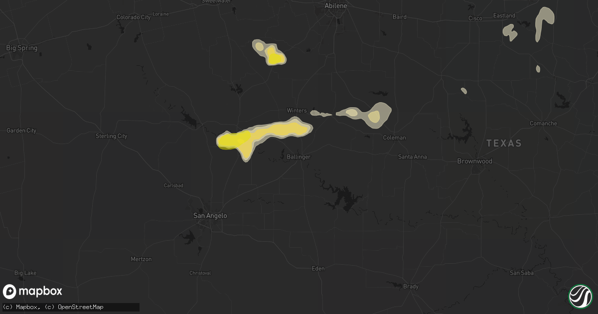 Hail map in Ballinger, TX on June 18, 2026