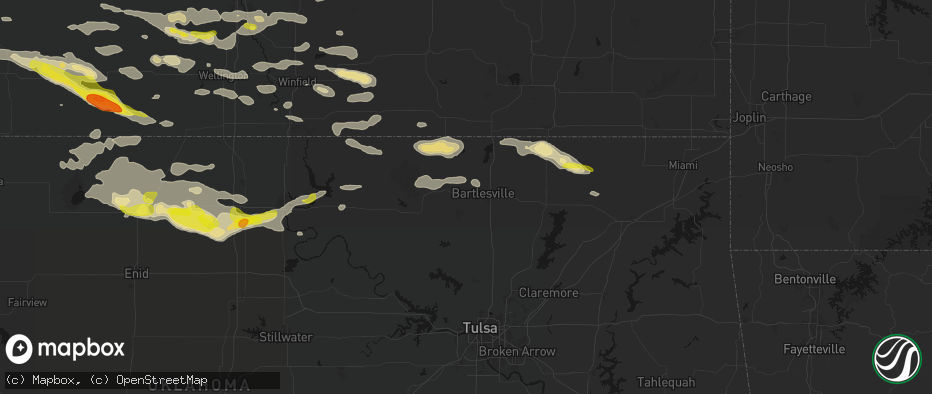 Hail map in Bartlesville, OK on June 18, 2026