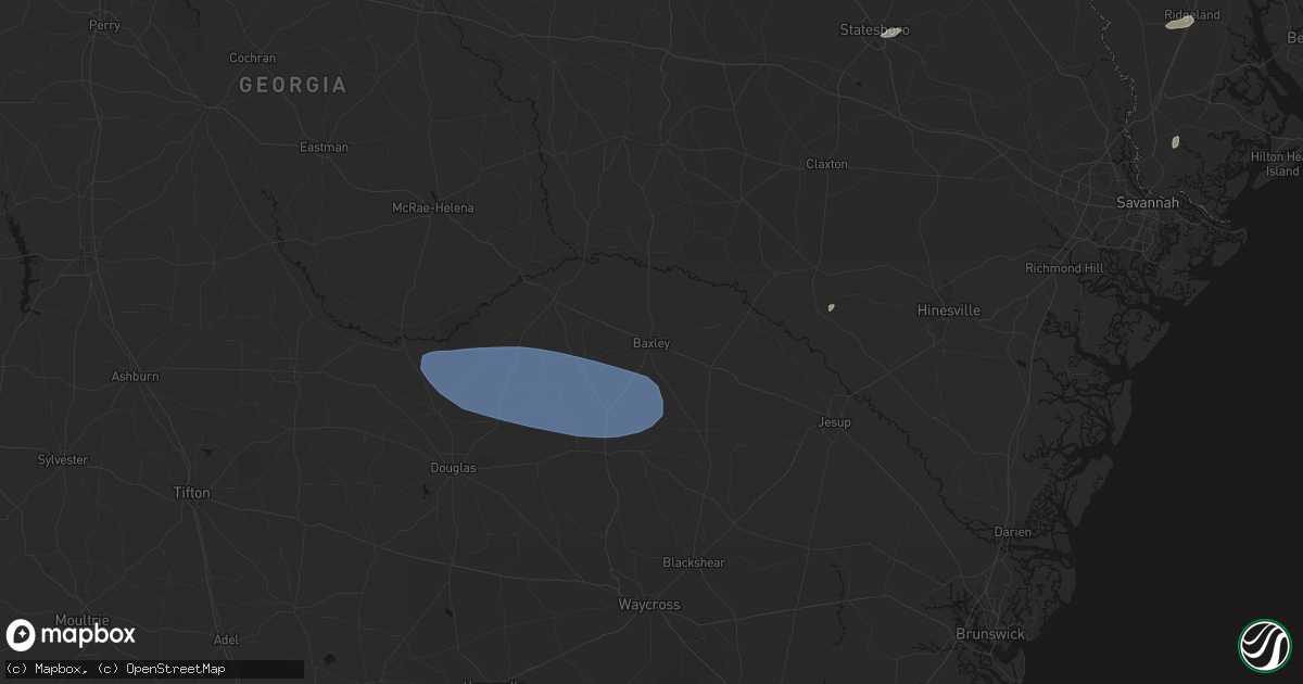 Hail map in Baxley, GA on June 18, 2026