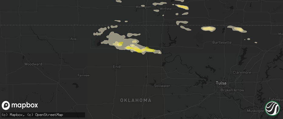 Hail map in Billings, OK on June 18, 2026