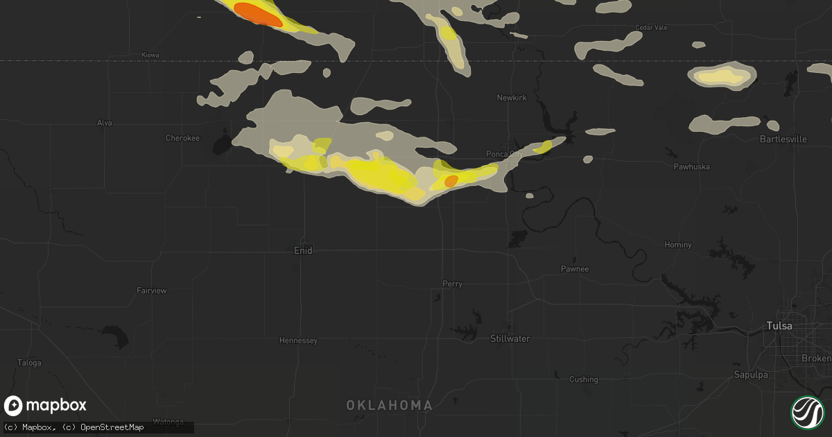 Hail map in Billings, OK on June 18, 2026