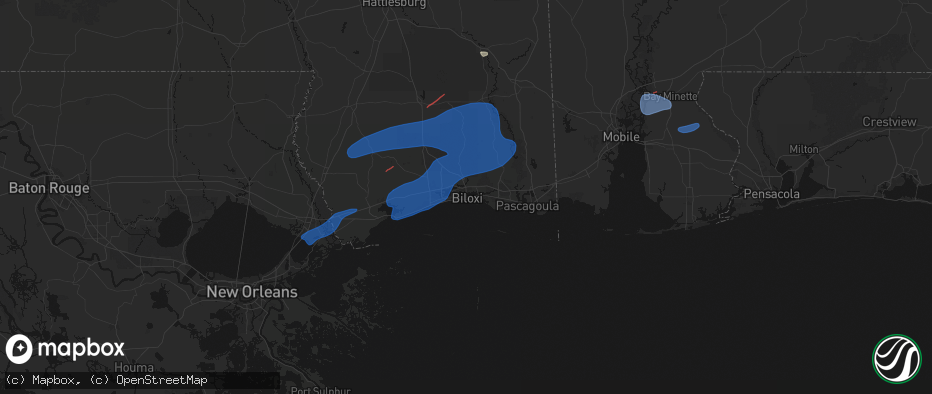 Hail map in Biloxi, MS on June 18, 2026