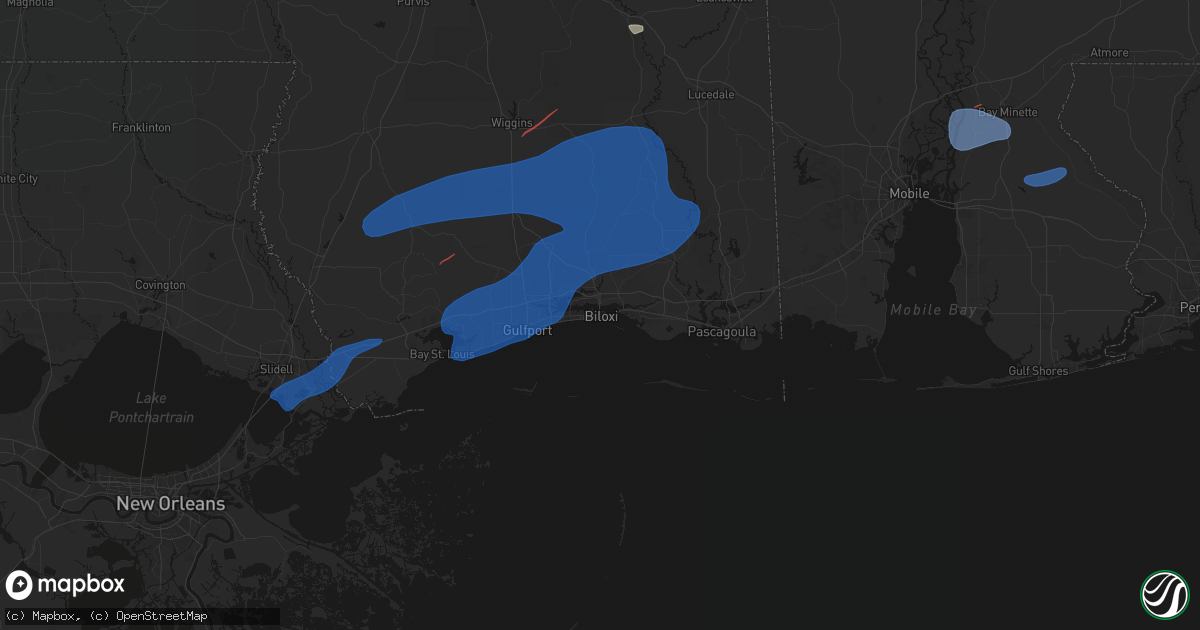 Hail map in Biloxi, MS on June 18, 2026