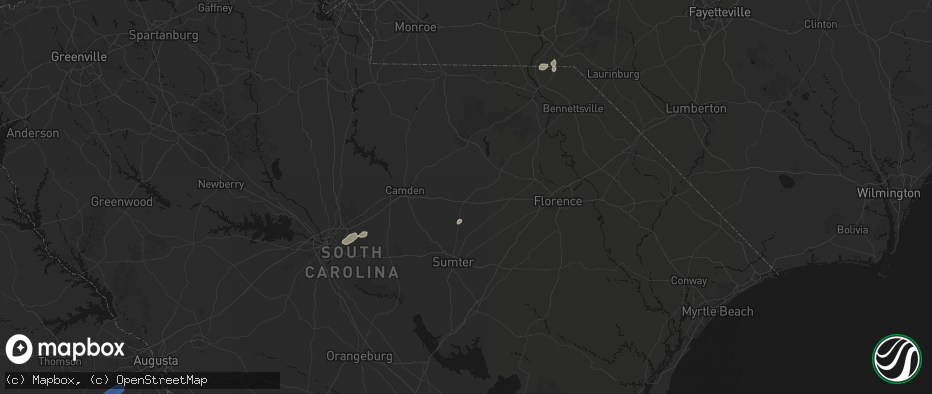 Hail map in Bishopville, SC on June 18, 2026