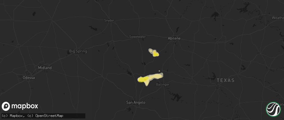 Hail map in Blackwell, TX on June 18, 2026