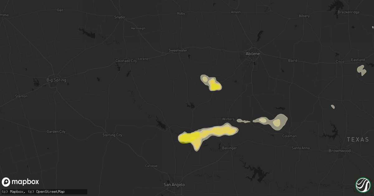 Hail map in Blackwell, TX on June 18, 2026