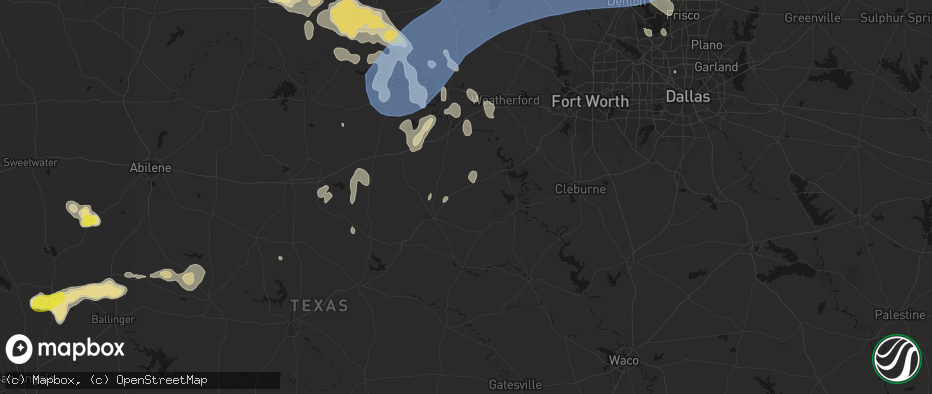 Hail map in Bluff Dale, TX on June 18, 2026