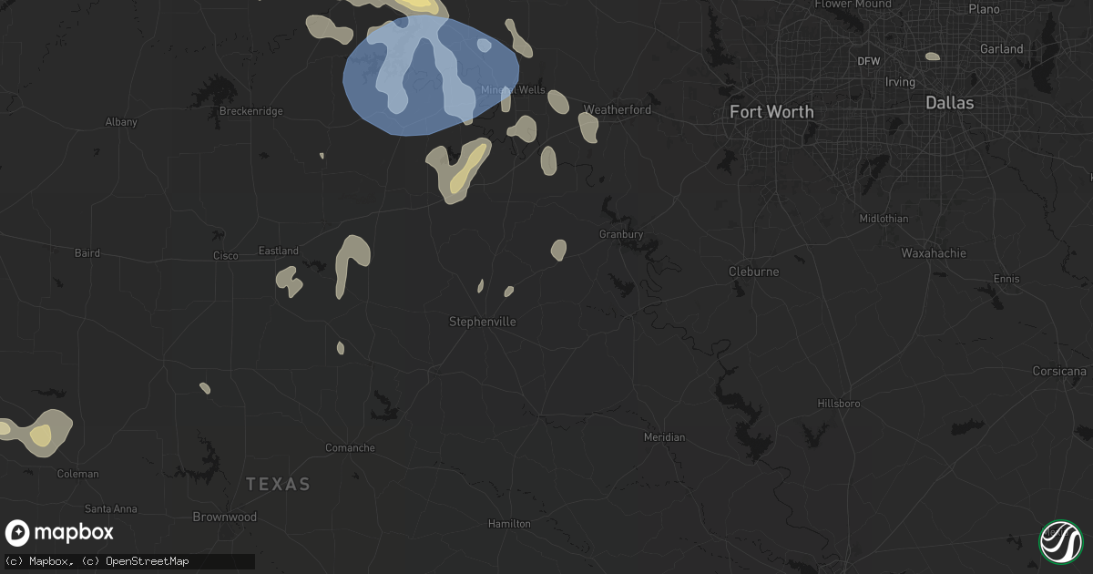 Hail map in Bluff Dale, TX on June 18, 2026