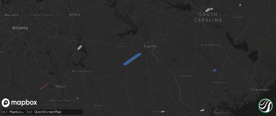 Hail map in Blythe, GA on June 18, 2026