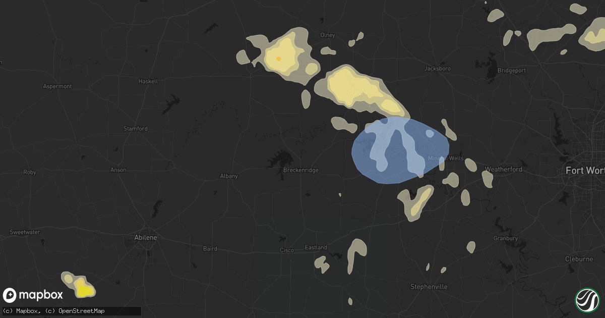 Hail map in Breckenridge, TX on June 18, 2026