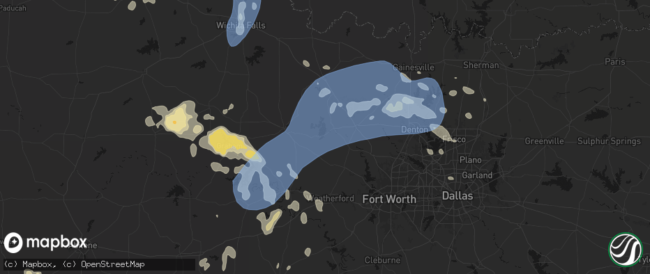 Hail map in Bridgeport, TX on June 18, 2026