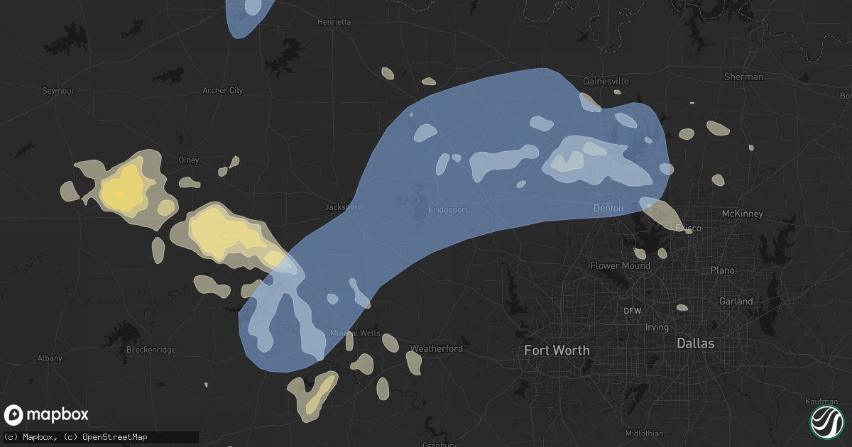 Hail map in Bridgeport, TX on June 18, 2026