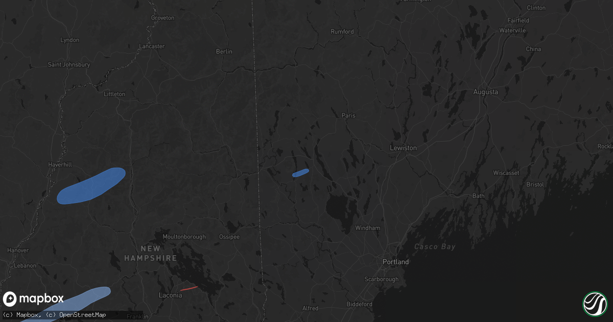 Hail map in Bridgton, ME on June 18, 2026