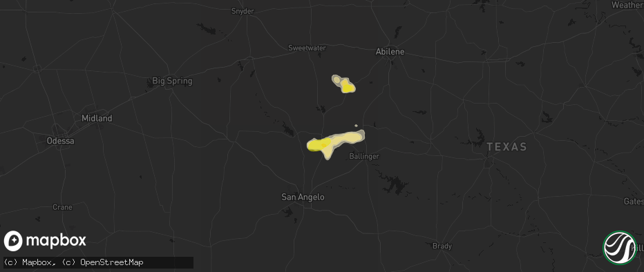 Hail map in Bronte, TX on June 18, 2026