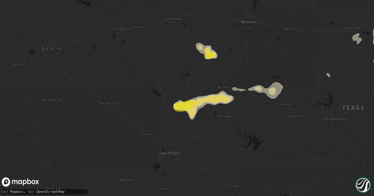 Hail map in Bronte, TX on June 18, 2026