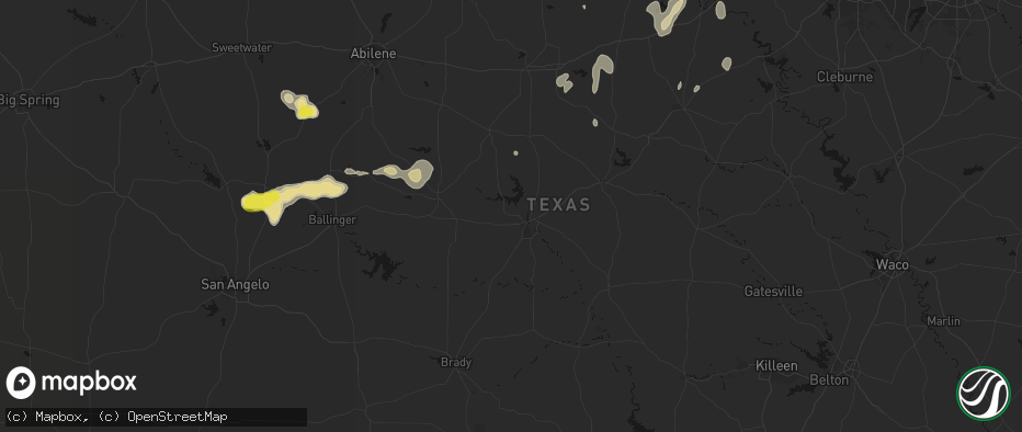 Hail map in Brownwood, TX on June 18, 2026
