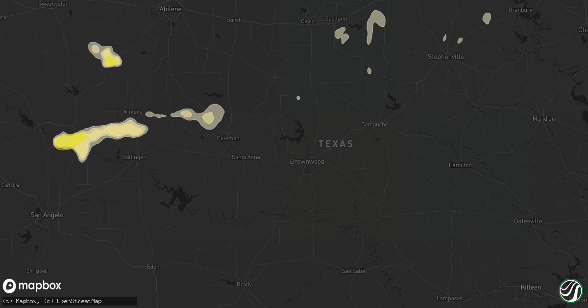 Hail map in Brownwood, TX on June 18, 2026