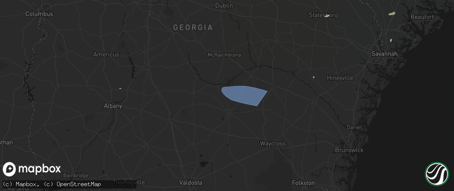 Hail map in Broxton, GA on June 18, 2026