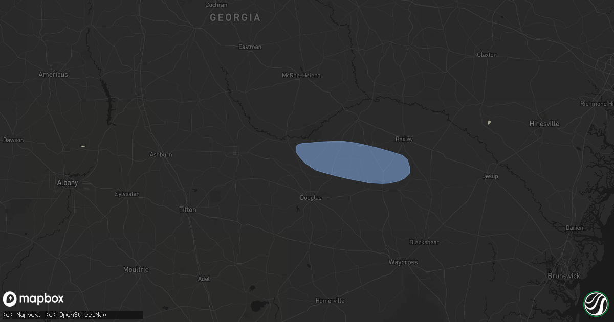 Hail map in Broxton, GA on June 18, 2026