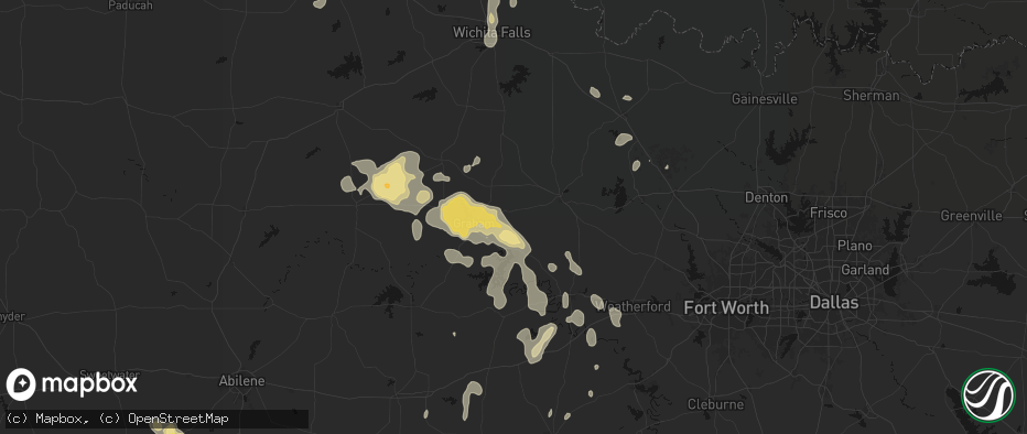 Hail map in Bryson, TX on June 18, 2026