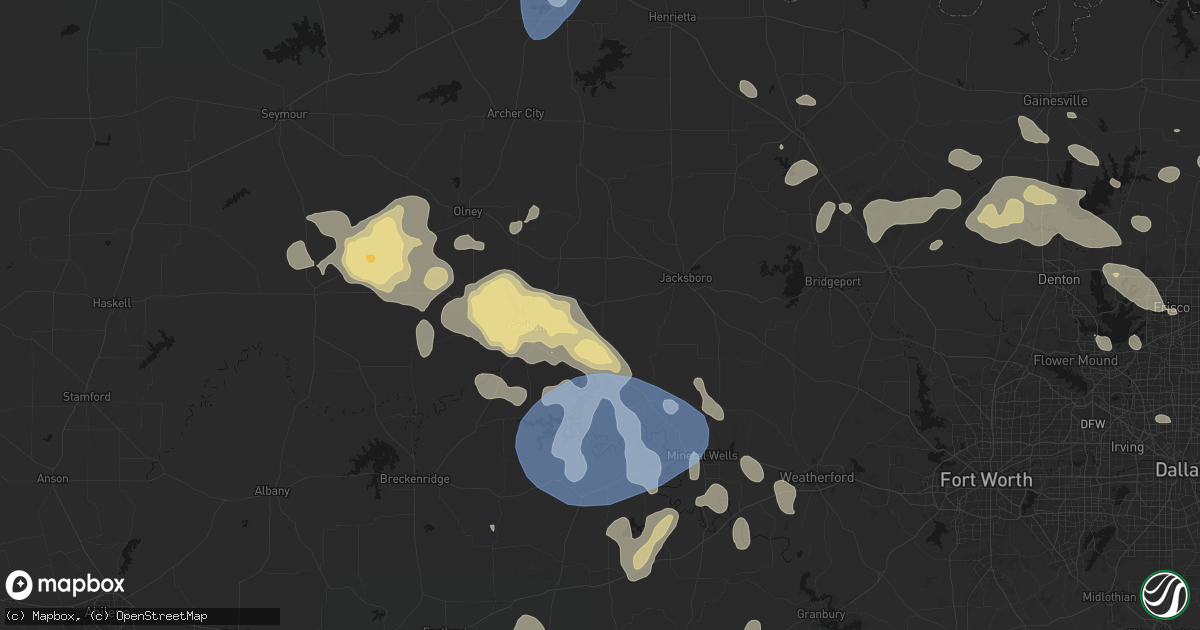 Hail map in Bryson, TX on June 18, 2026