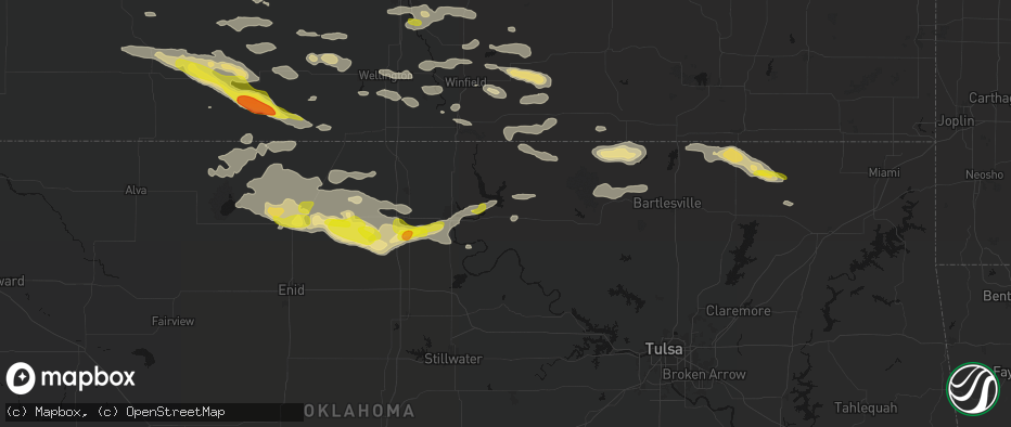 Hail map in Burbank, OK on June 18, 2026